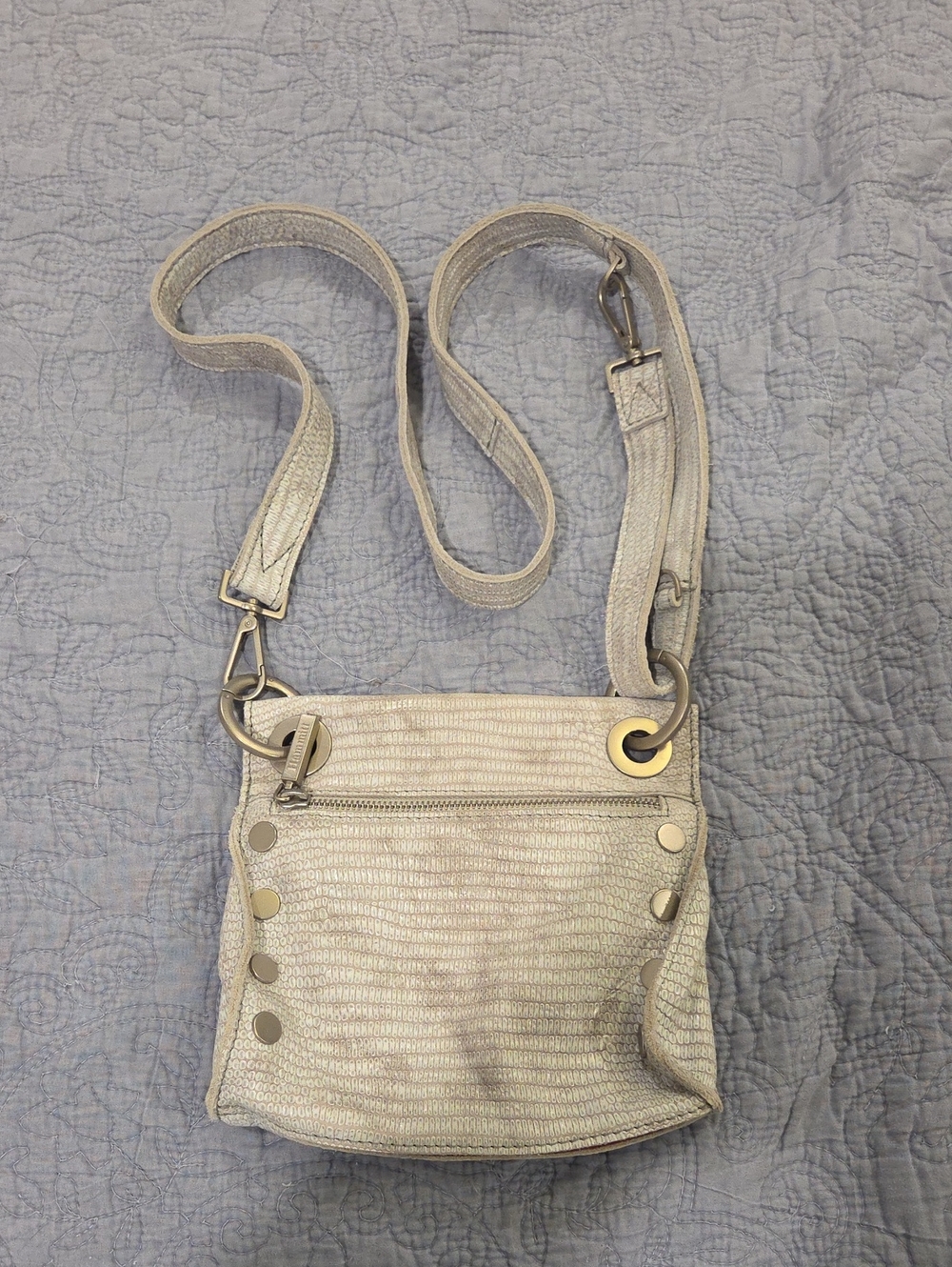 Hammitt Tony Leather Crossbody Bag - Light Grey Textured/Lizard Embossed Bag!